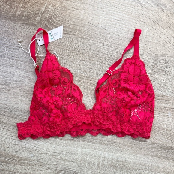 NWT Only Hearts Lace Bralette Bra Top Sheer Red Small - Picture 1 of 3